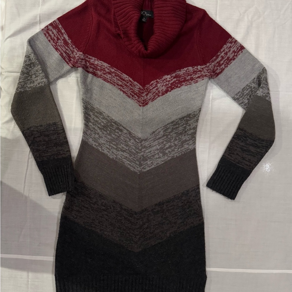 BCX Women's Chevron Cowl Neck Sweater - Red, Gray, Black